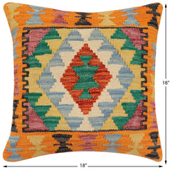 handmade Traditional Pillow Rust Blue Hand-Woven SQUARE 100% WOOL Hand woven turkish pillow2' x 2'