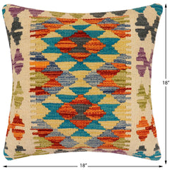 handmade Traditional Pillow Rust Blue Hand-Woven SQUARE 100% WOOL Hand woven turkish pillow2' x 2'
