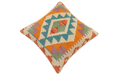 handmade Traditional Pillow Rust Blue Hand-Woven SQUARE 100% WOOL Hand woven turkish pillow2' x 2'