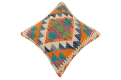 handmade Traditional Pillow Rust Blue Hand-Woven SQUARE 100% WOOL Hand woven turkish pillow2' x 2'