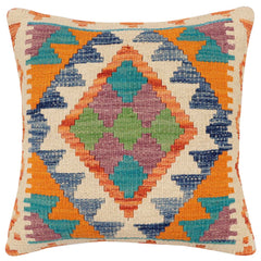 handmade Traditional Pillow Rust Blue Hand-Woven SQUARE 100% WOOL Hand woven turkish pillow2' x 2'