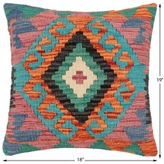 handmade Traditional Pillow Rust Blue Hand-Woven SQUARE 100% WOOL Hand woven turkish pillow 2 x 2
