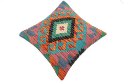 handmade Traditional Pillow Rust Blue Hand-Woven SQUARE 100% WOOL Hand woven turkish pillow 2 x 2