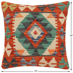 handmade Traditional Pillow Rust Blue Hand-Woven SQUARE 100% WOOL Hand woven turkish pillow2' x 2'