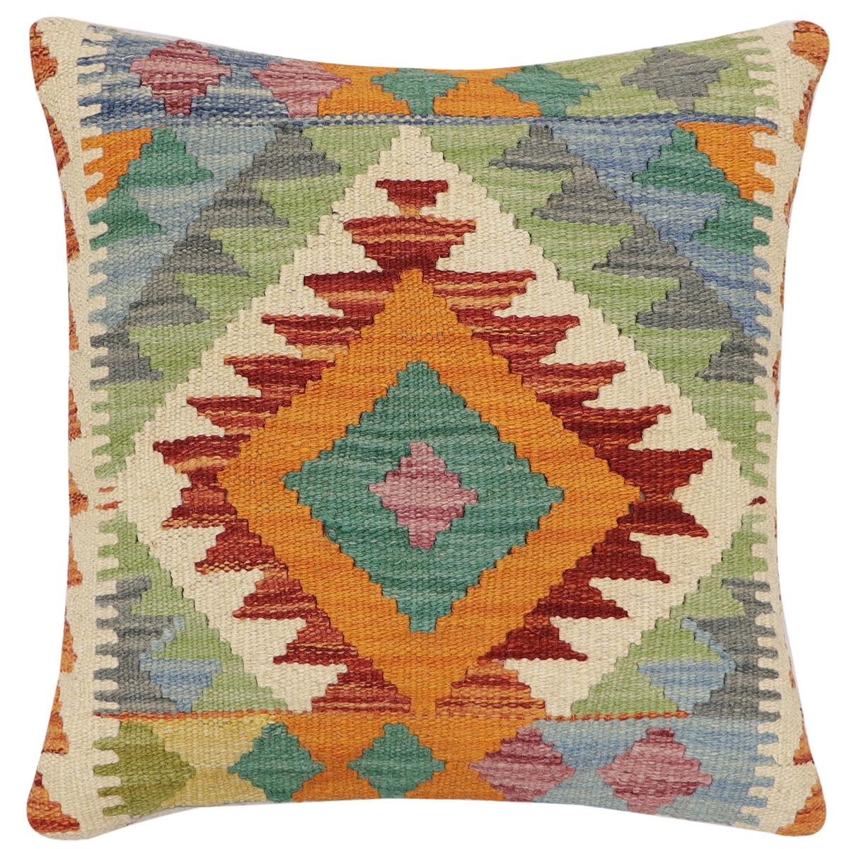 handmade Traditional Pillow Rust Blue Hand-Woven SQUARE 100% WOOL Hand woven turkish pillow 2 x 2