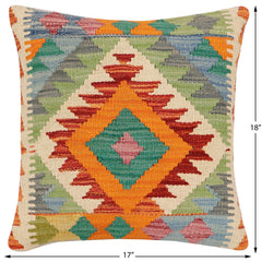 handmade Traditional Pillow Rust Blue Hand-Woven SQUARE 100% WOOL Hand woven turkish pillow 2 x 2