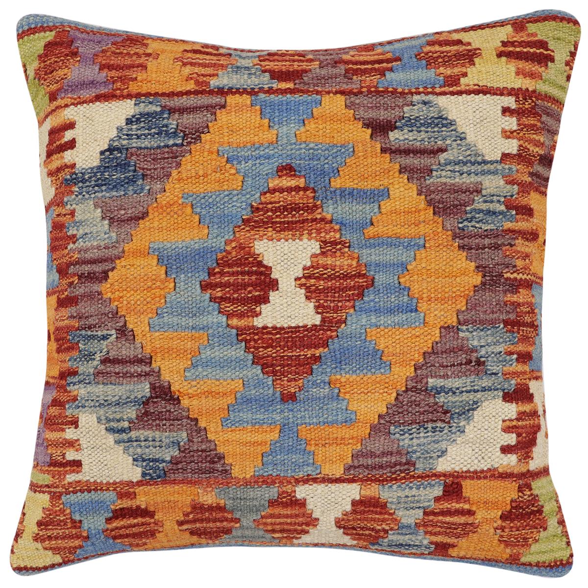 handmade Traditional Pillow Rust Blue Hand-made SQUARE 100% WOOL Hand woven turkish pillow2' x 2'