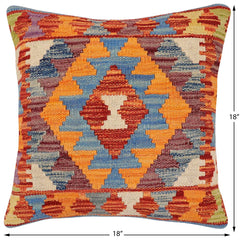 handmade Traditional Pillow Rust Blue Hand-made SQUARE 100% WOOL Hand woven turkish pillow2' x 2'