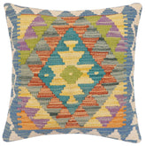 handmade Traditional Pillow Blue Beige Hand-made SQUARE 100% WOOL Hand woven turkish pillow2' x 2'