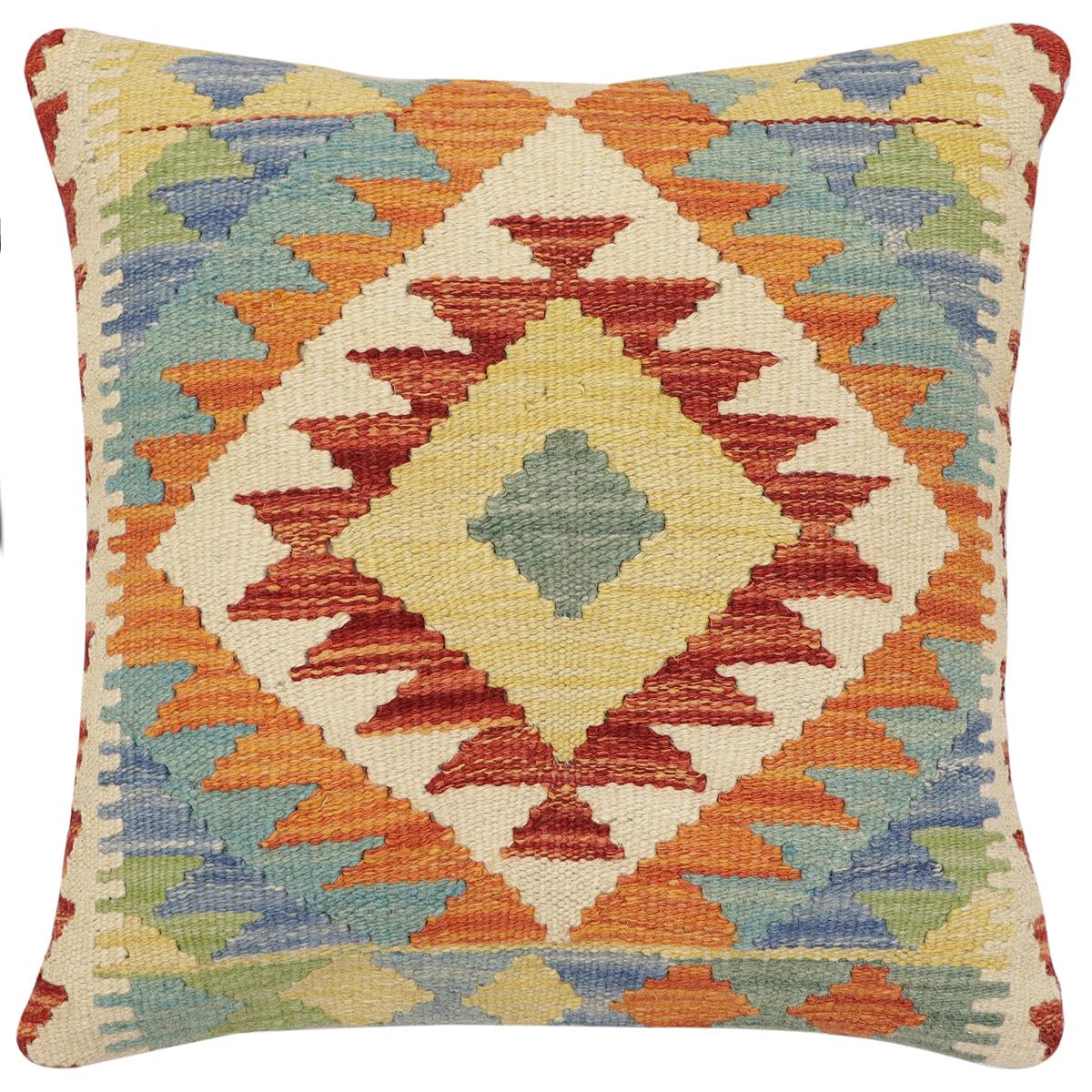 handmade Traditional Pillow Rust Blue Hand-made SQUARE 100% WOOL Hand woven turkish pillow 3 x 5