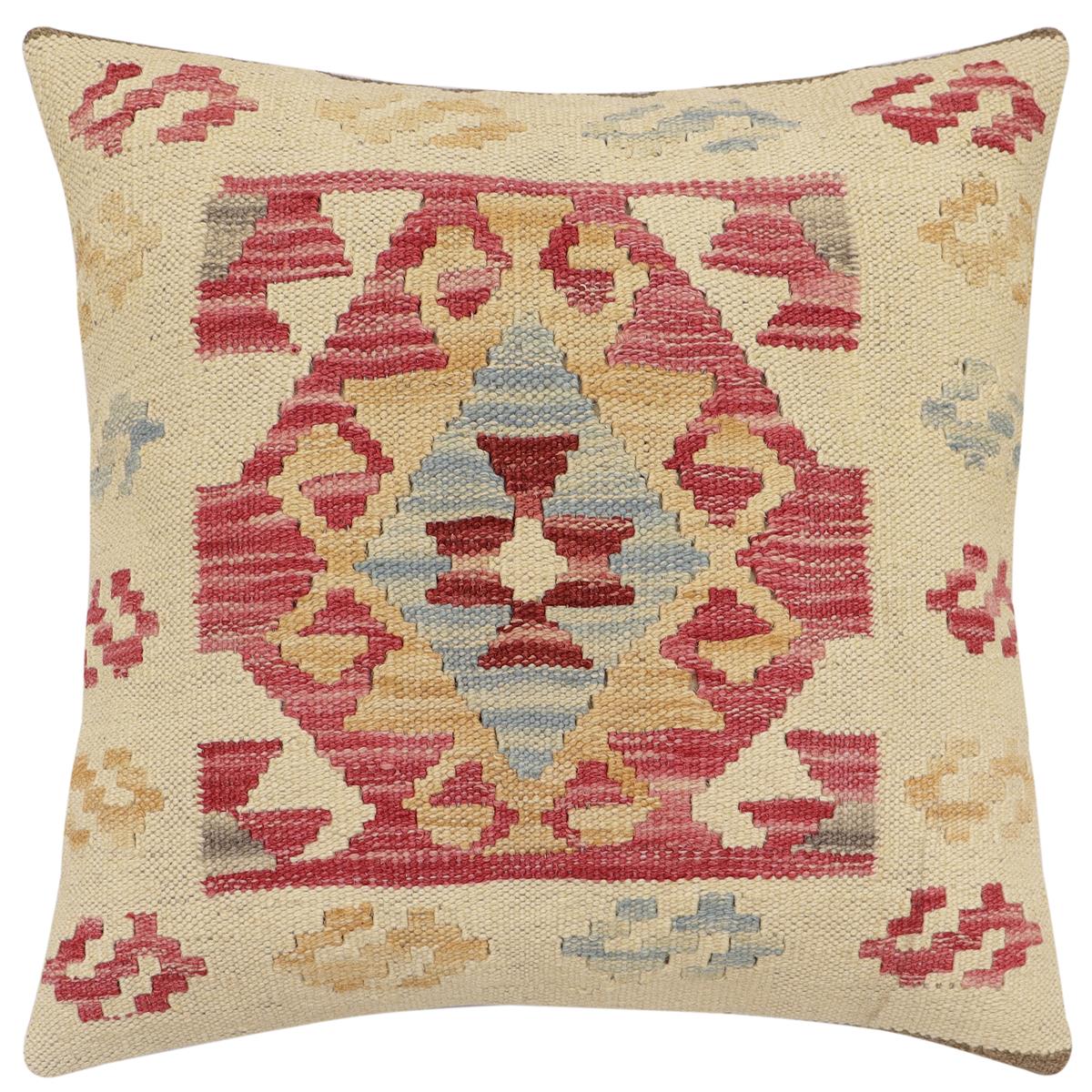 handmade Traditional Pillow Beige Red Hand-made SQUARE 100% WOOL Hand woven turkish pillow2' x 2'
