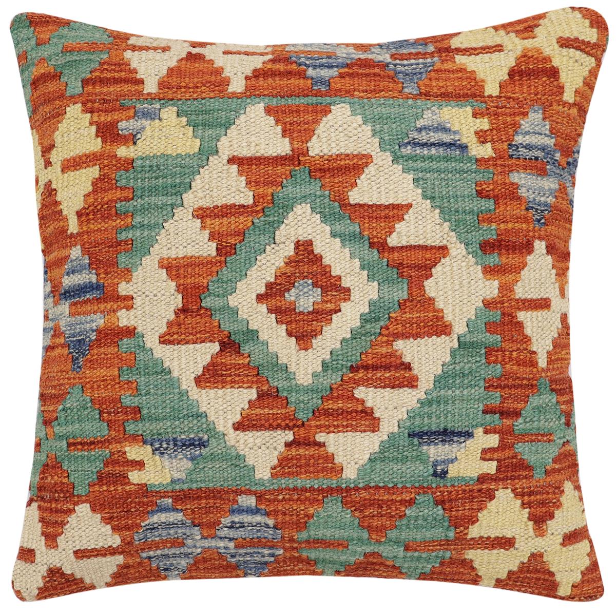 handmade Traditional Pillow Rust Blue Hand-made SQUARE 100% WOOL Hand woven turkish pillow2' x 2'