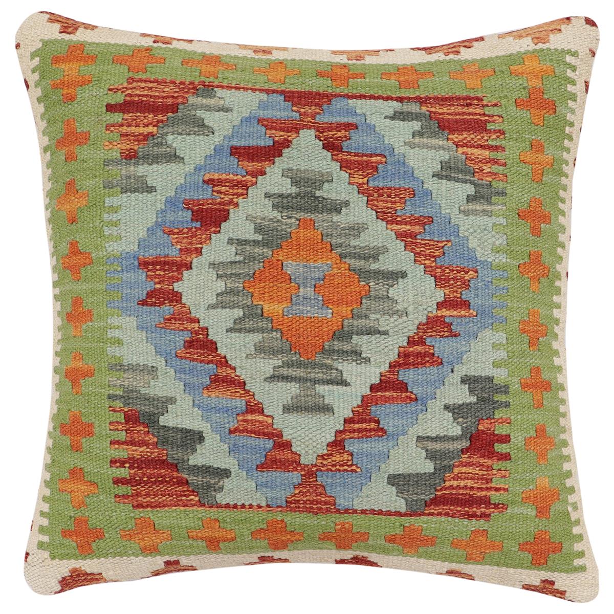 handmade Traditional Pillow Rust Blue Hand-made SQUARE 100% WOOL Hand woven turkish pillow2' x 2'