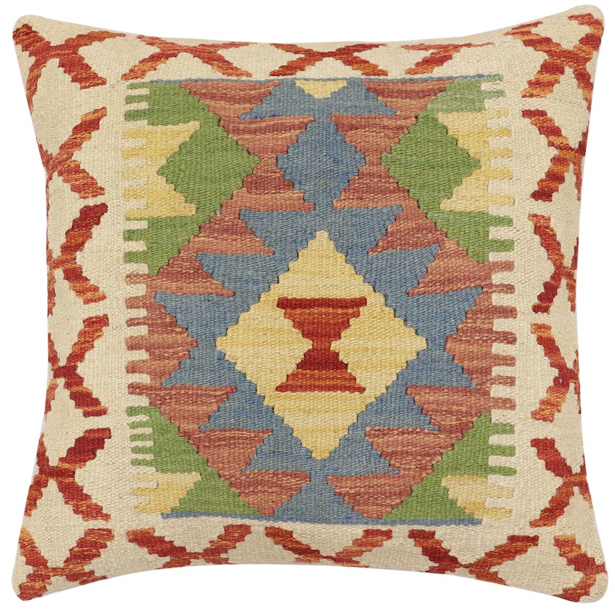 handmade Traditional Pillow Rust Blue Hand-made SQUARE 100% WOOL Hand woven turkish pillow 2 x 2