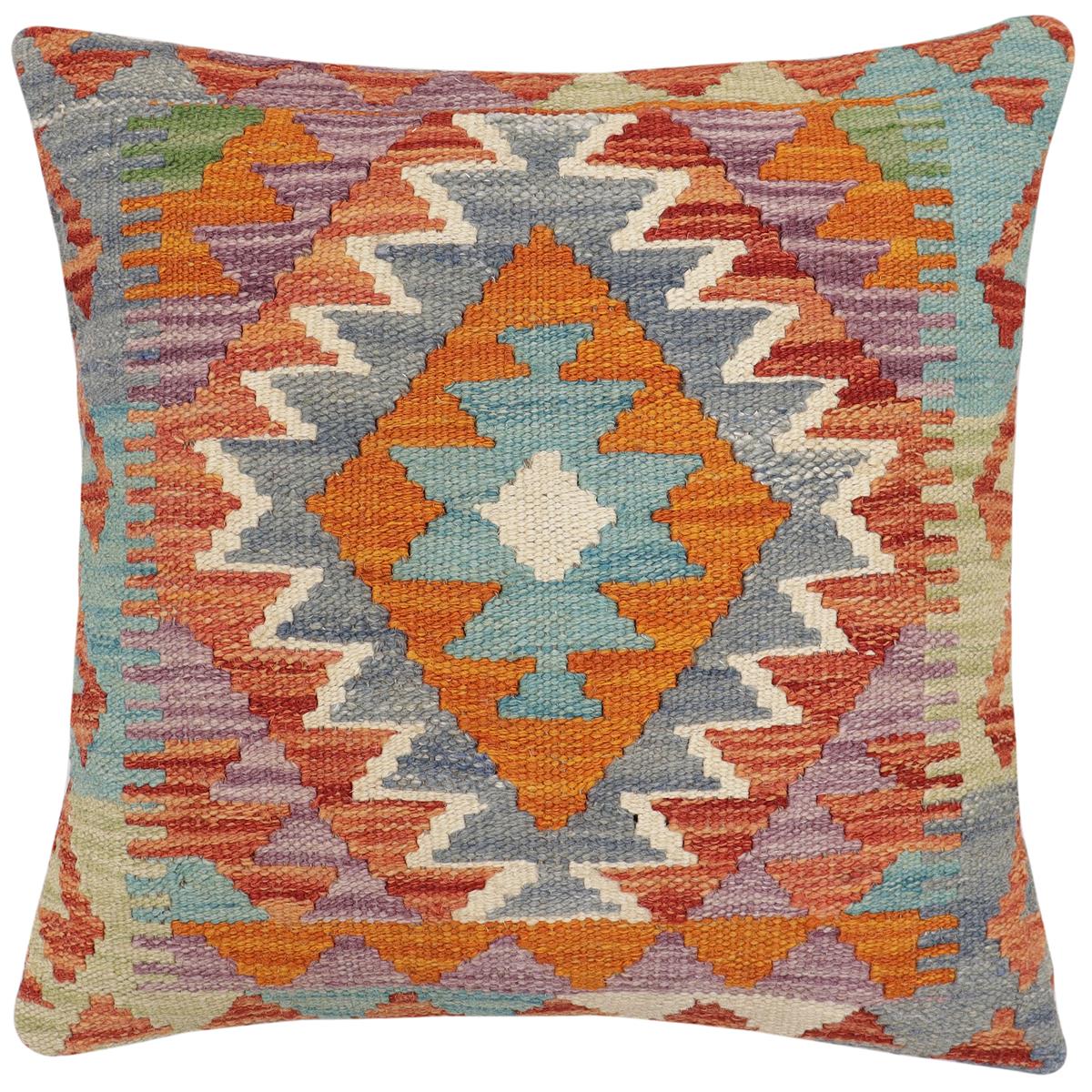 handmade Traditional Pillow Rust Blue Hand-made SQUARE 100% WOOL Hand woven turkish pillow2' x 2'