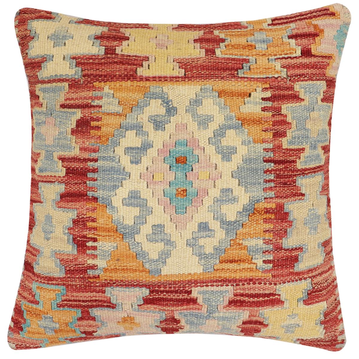 handmade Traditional Pillow Rust Blue Hand-made SQUARE 100% WOOL Hand woven turkish pillow2' x 2'