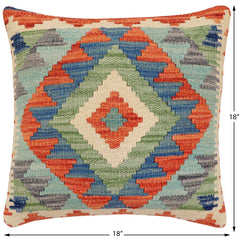 handmade Traditional Pillow Rust Blue Hand-Woven SQUARE 100% WOOL Hand woven turkish pillow2' x 2'
