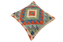 handmade Traditional Pillow Rust Blue Hand-Woven SQUARE 100% WOOL Hand woven turkish pillow2' x 2'