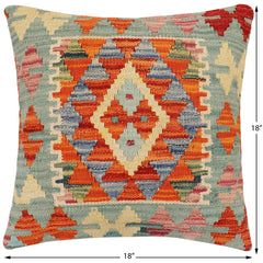 handmade Traditional Pillow Rust Blue Hand-Woven SQUARE 100% WOOL Hand woven turkish pillow2' x 2'
