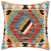 handmade Traditional Pillow Rust Blue Hand-Woven SQUARE 100% WOOL Hand woven turkish pillow 2 x 2