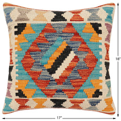 handmade Traditional Pillow Rust Blue Hand-Woven SQUARE 100% WOOL Hand woven turkish pillow 2 x 2