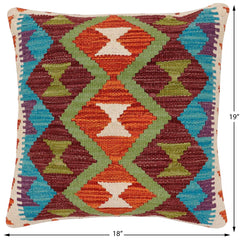 handmade Traditional Pillow Rust Blue Hand-Woven SQUARE 100% WOOL Hand woven turkish pillow 2 x 2