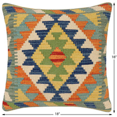 handmade Traditional Pillow Rust Blue Hand-Woven SQUARE 100% WOOL Hand woven turkish pillow2' x 2'