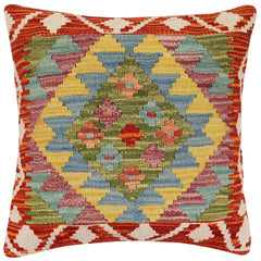 handmade Traditional Pillow Rust Blue Hand-Woven SQUARE 100% WOOL Hand woven turkish pillow2' x 2'