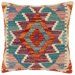handmade Traditional Pillow Rust Blue Hand-Woven SQUARE 100% WOOL Hand woven turkish pillow2' x 2'