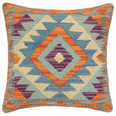 handmade Traditional Pillow Rust Blue Hand-Woven SQUARE 100% WOOL Hand woven turkish pillow 2 x 2