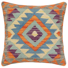 handmade Traditional Pillow Rust Blue Hand-Woven SQUARE 100% WOOL Hand woven turkish pillow 2 x 2