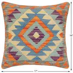 handmade Traditional Pillow Rust Blue Hand-Woven SQUARE 100% WOOL Hand woven turkish pillow 2 x 2