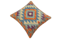handmade Traditional Pillow Rust Blue Hand-Woven SQUARE 100% WOOL Hand woven turkish pillow 2 x 2