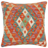 handmade Traditional Pillow Rust Blue Hand-Woven SQUARE 100% WOOL Hand woven turkish pillow 2 x 2