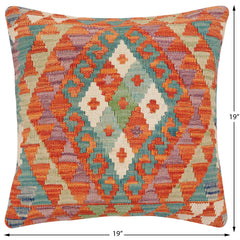 handmade Traditional Pillow Rust Blue Hand-Woven SQUARE 100% WOOL Hand woven turkish pillow 2 x 2