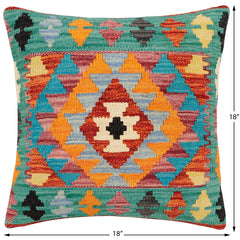 handmade Traditional Pillow Rust Blue Hand-Woven SQUARE 100% WOOL Hand woven turkish pillow2' x 2'