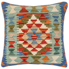 handmade Traditional Pillow Rust Blue Hand-Woven SQUARE 100% WOOL Hand woven turkish pillow2' x 2'