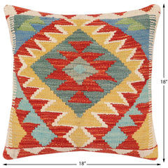 handmade Traditional Pillow Rust Blue Hand-Woven SQUARE 100% WOOL Hand woven turkish pillow2' x 2'
