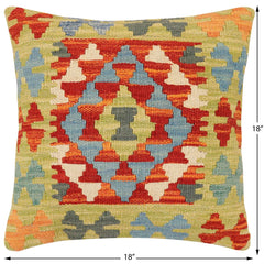 handmade Traditional Pillow Rust Blue Hand-Woven SQUARE 100% WOOL Hand woven turkish pillow2' x 2'