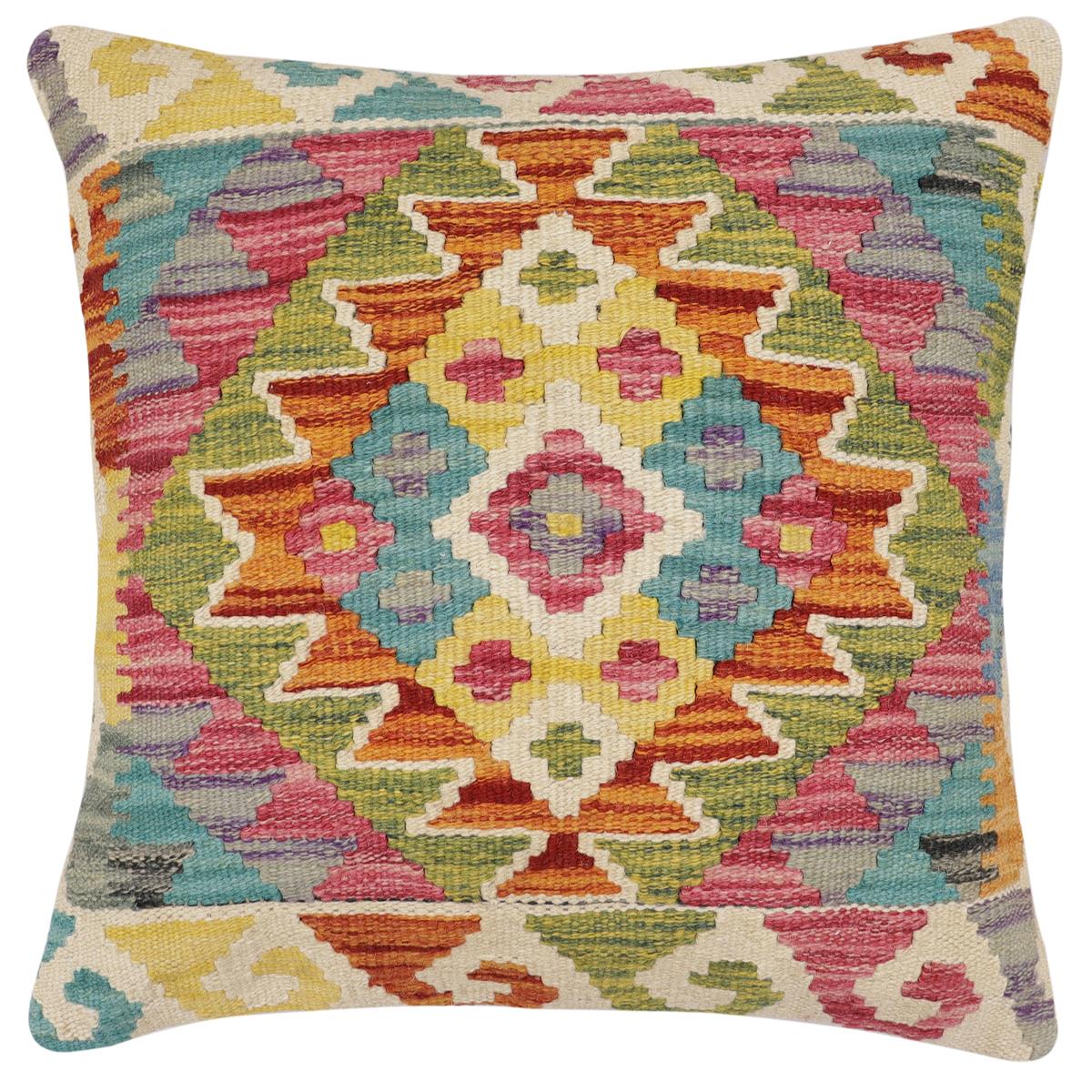 handmade Traditional Pillow Rust Blue Hand-Woven SQUARE 100% WOOL Hand woven turkish pillow2' x 2'