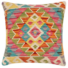 handmade Traditional Pillow Rust Blue Hand-Woven SQUARE 100% WOOL Hand woven turkish pillow2' x 2'