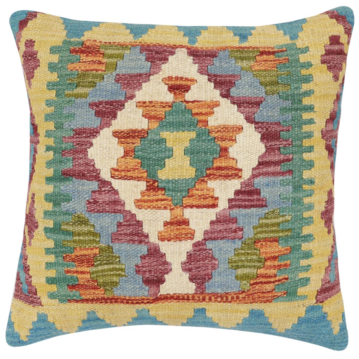 handmade Traditional Pillow Rust Blue Hand-Woven SQUARE 100% WOOL Hand woven turkish pillow 3 x 5