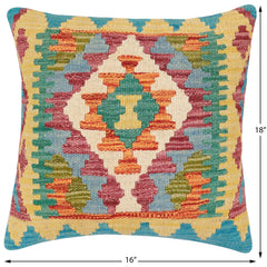 handmade Traditional Pillow Rust Blue Hand-Woven SQUARE 100% WOOL Hand woven turkish pillow 3 x 5