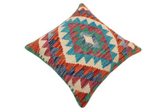 handmade Traditional Pillow Rust Blue Hand-Woven SQUARE 100% WOOL Hand woven turkish pillow2' x 2'