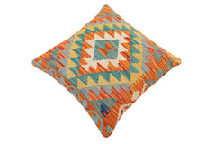 handmade Traditional Pillow Rust Blue Hand-Woven SQUARE 100% WOOL Hand woven turkish pillow 2 x 2