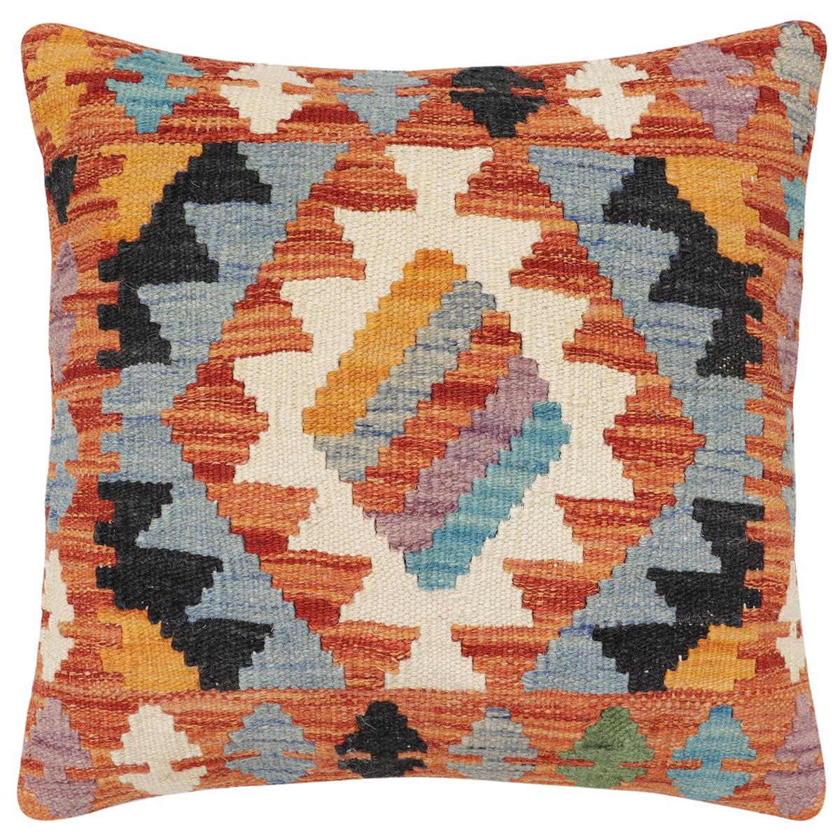 handmade Traditional Pillow Rust Blue Hand-Woven SQUARE 100% WOOL Hand woven turkish pillow 3 x 5