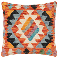 handmade Traditional Pillow Rust Blue Hand-Woven SQUARE 100% WOOL Hand woven turkish pillow 3 x 5