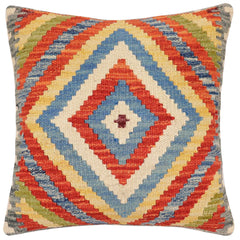 handmade Traditional Pillow Rust Blue Hand-Woven SQUARE 100% WOOL Hand woven turkish pillow2' x 2'