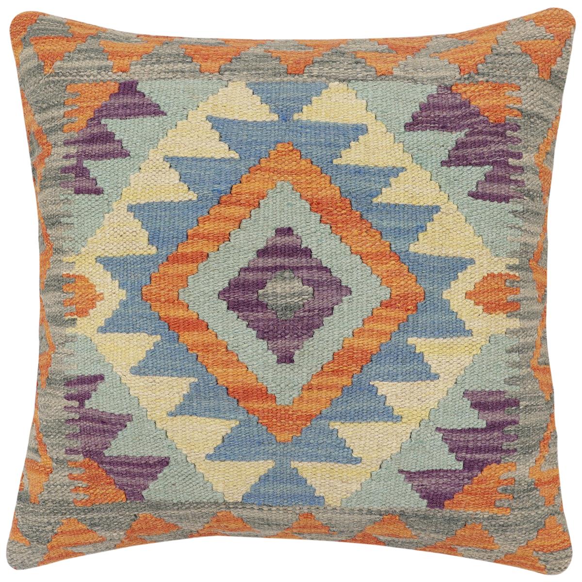 handmade Traditional Pillow Rust Blue Hand-Woven SQUARE 100% WOOL Hand woven turkish pillow 2 x 2