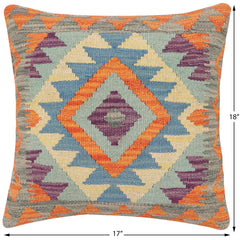 handmade Traditional Pillow Rust Blue Hand-Woven SQUARE 100% WOOL Hand woven turkish pillow 2 x 2